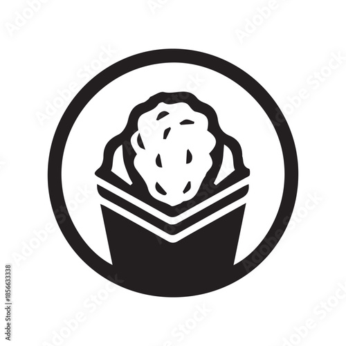 Stylized graphic icon of crunchy fried chicken in a bucket