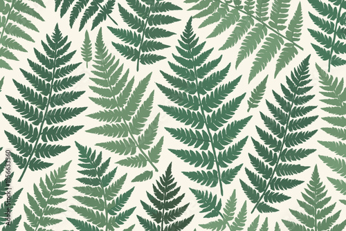 Various green fern leaves on a light background create a natural pattern commonly seen in forested areas