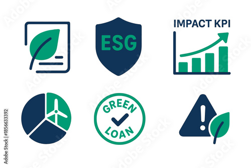 Demonstration of different icons related to environmental sustainability and finance in a digital format for an online platform