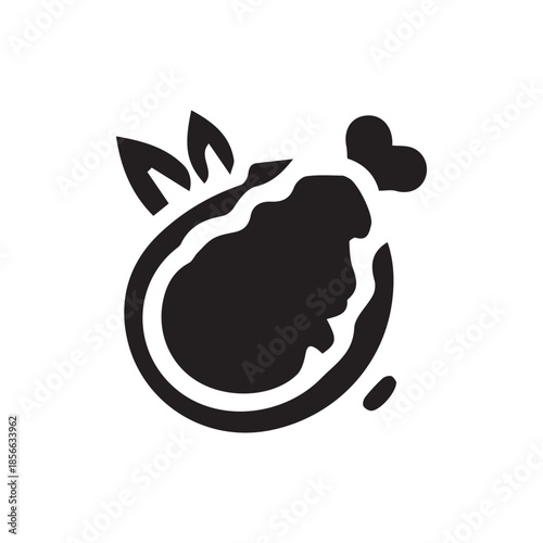 Roasted chicken leg or drumstick with herbs inside a circular frame