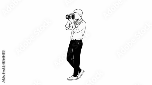 Man holding camera taking a photo illustration.