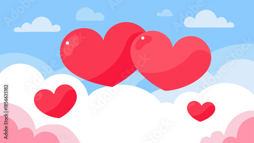 A Loving Minimalist Flat Illustration of Red Hearts Floating in the Sky
