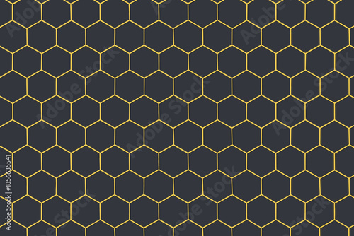 Honeycomb pattern with yellow lines on a dark background creating a repetitive geometric design across the surface