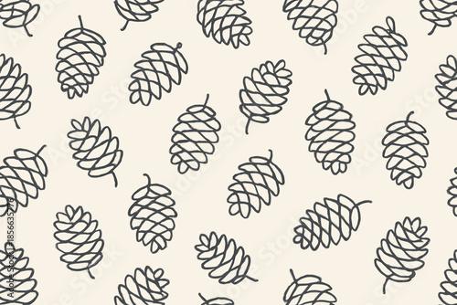 Design of pine cones arranged on light background for fabric or wallpaper use
