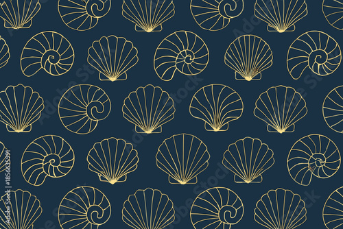 Shell patterns create a simple design on a dark blue background for various decoration possibilities