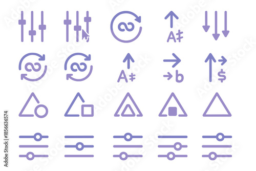 Symbols used in user interface designs for software and applications with focus on functionality and navigation elements