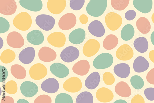 Colorful pattern with various shapes on a light background in a playful design style