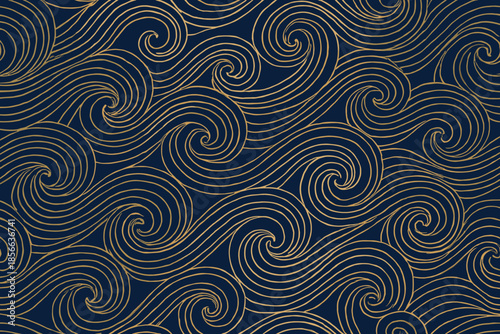 Swirling wave pattern on dark background showing smooth lines and curves in a repetitive design