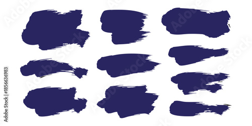 Modern sumi-e ink brush strokes set, bold blue ink, expressive hand-painted strokes, Japanese calligraphy style, abstract brush textures.