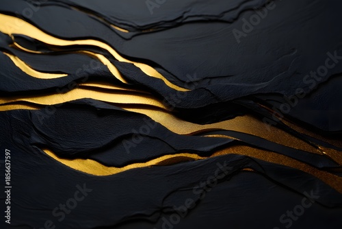 Dark abstract art with gold accents and textured layers