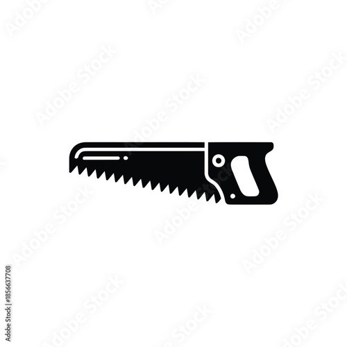 Simple black and white illustration of a hand saw tool design