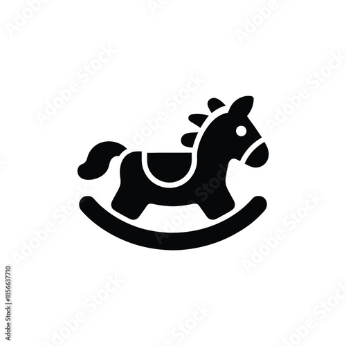 Simple black silhouette of a classic wooden rocking horse toy