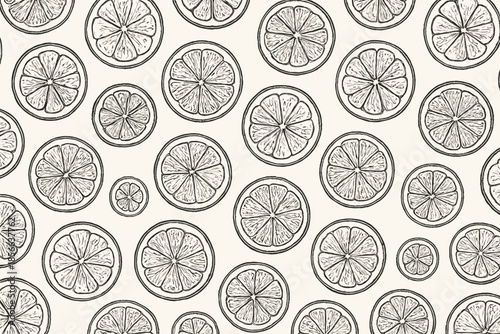 Line drawing pattern of orange slices creates a seamless and modern wallpaper design for any project