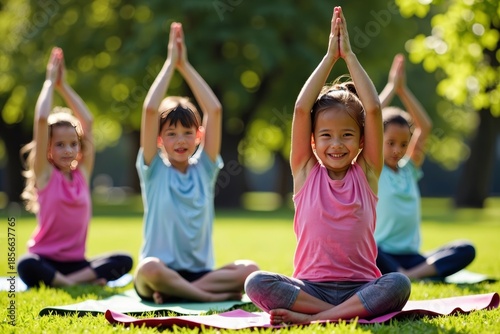Diverse Children Engaging in Yoga Exercises in a Sunny Park