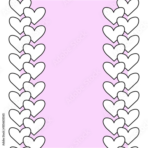 hearts Valentine's Day Frame seamless vertical border. Vector graphic line black and white illustration. Banner, poster, wrapping paper, sticker, print, modern textile design.