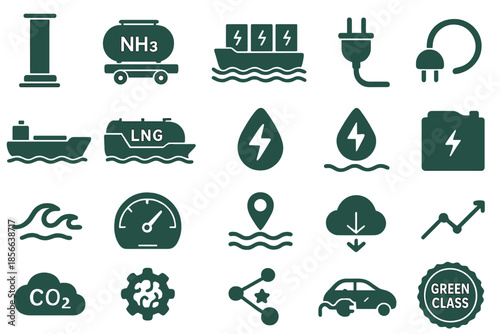 Symbols of energy and environmental concepts in a simple design layout with clear icons and representations