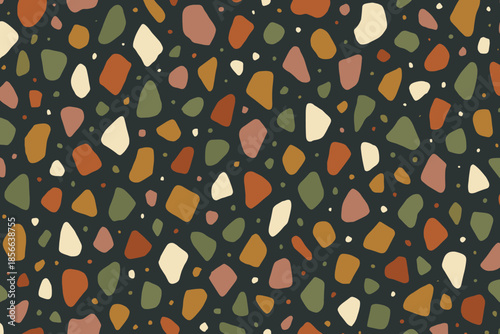 Colorful abstract pattern with various shapes on dark background suitable for design projects or decoration