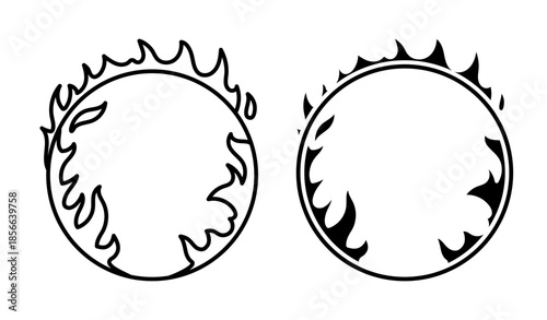 Linear icon. Circus fire ring for jumping trained animals and tricksters. Simple black and white vector isolated on white background