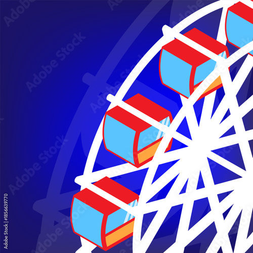 Isometric square concept template for advertising an amusement park or children entertainment center. 3D vector isolated on white background