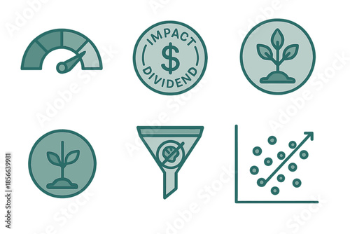 Visual representation of sustainable finance concepts in green color scheme with growth and assessment symbols