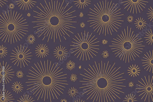 Design featuring various sunburst patterns on a dark background with golden outlines created for a decorative purpose