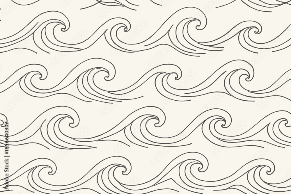 Fototapeta premium Waves drawn in simple lines on a light background, creating a continuous pattern across the surface
