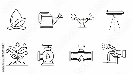 Set of watering icons for garden and agriculture.