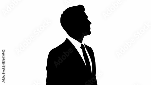 Silhouette of a businessman in a suit looking to the side.