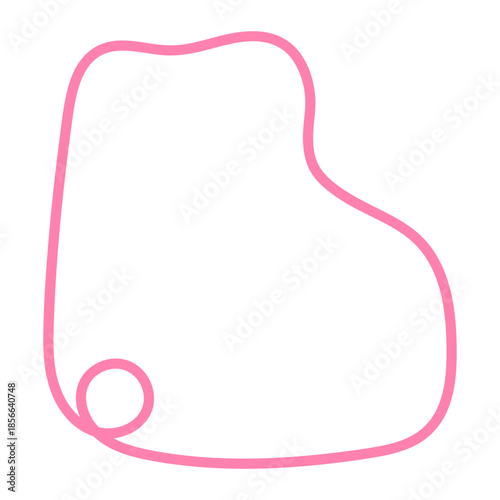 Simple outline illustration of a pink baby bootie on a black background with a small circle detail