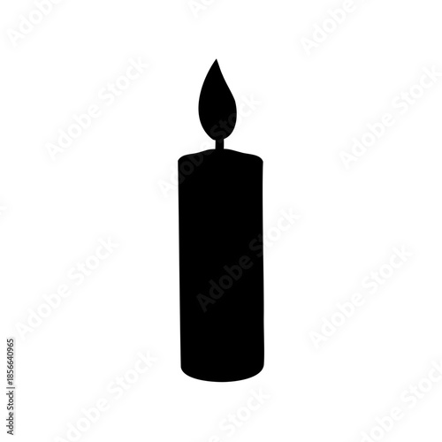 Single black candle with flame silhouette, isolated on white background illustration