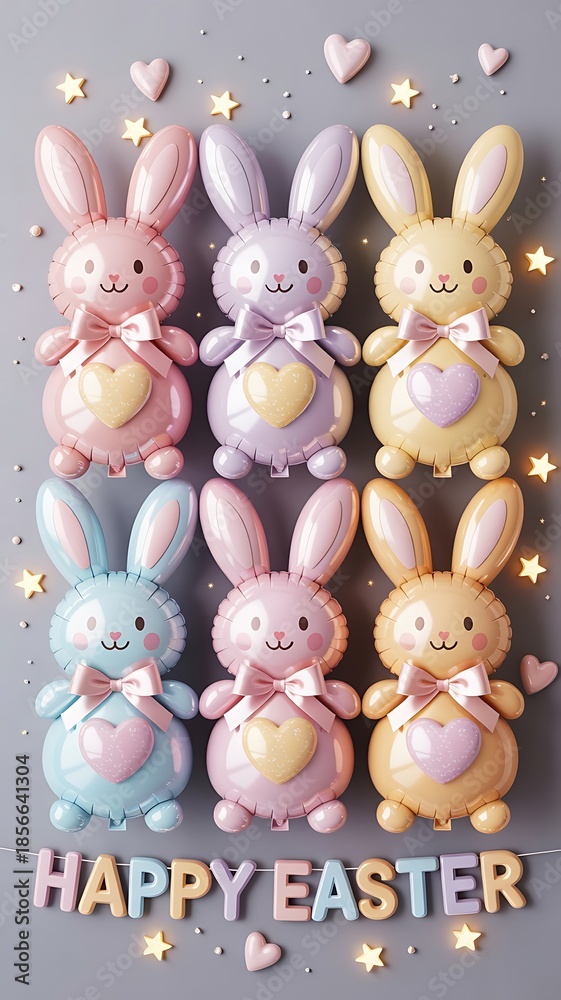 Obraz premium Six Colorful Easter Bunny Balloons with Happy Easter Text