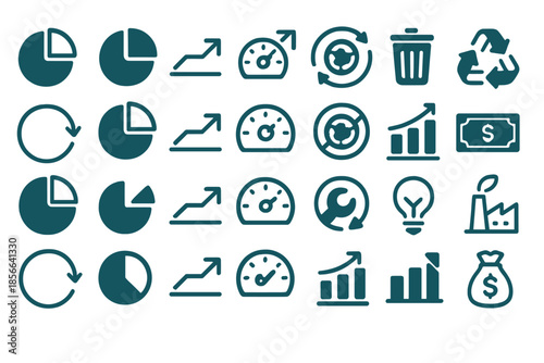 Icons showing various data and financial concepts related to business and analysis