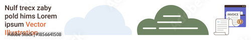 Cloud storage, invoice management, digital services, data organization, online billing, cloud security. Visuals of clouds, invoices and documents. Cloud storage and invoice management concepts