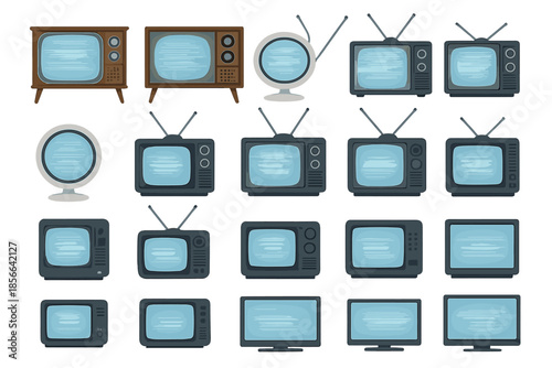 Collection of vintage and modern television designs arranged in a grid format