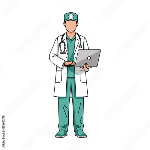 Medical professional using laptop in clinical environment