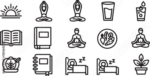 Self Care Routine Line Icons Set for Healthy Lifestyle