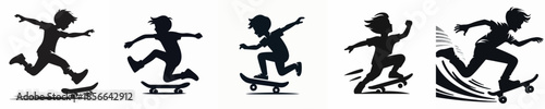 Silhouette of a Young Boy Riding a Skateboard Vector Illustration