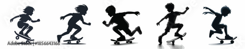 Silhouette of a Young Boy Riding a Skateboard Vector Illustration
