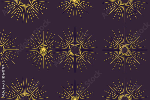 Patterns of golden rays on a dark background create striking geometric designs for decoration and artwork