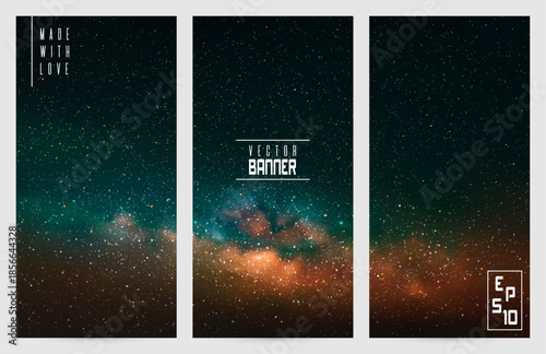 Night starry sky and Milky Way. Cosmic dark vertical banners set