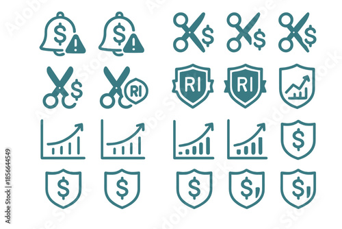 Symbols of finance and alerts show risks and growth in money management and investment at a digital design