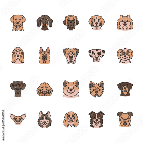 Dog breeds black line icon for digital and print projects.