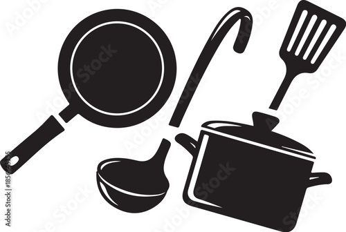 Kitchen utensils and cookware in a simple design