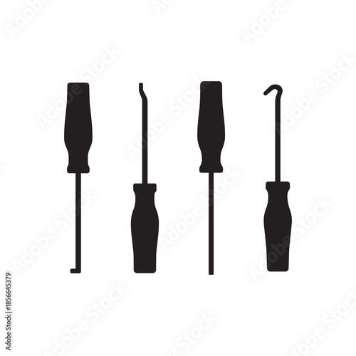Screwdriver Silhouette Set on White Background