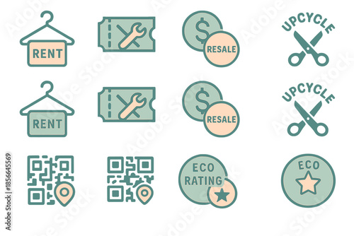 Renting and resale symbols with upcycle concepts for sustainable living features