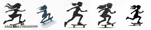 Silhouette of a Girl Riding a Skateboard Vector Illustration