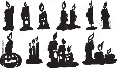 Collection of Candle Silhouettes with Flames.