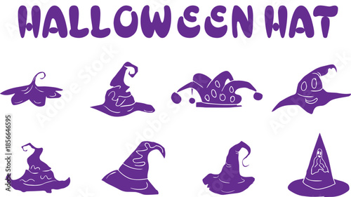 Collection of Purple Halloween Witch Hats.