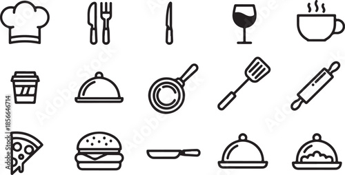Restaurant kitchen icons for food service and dining concepts