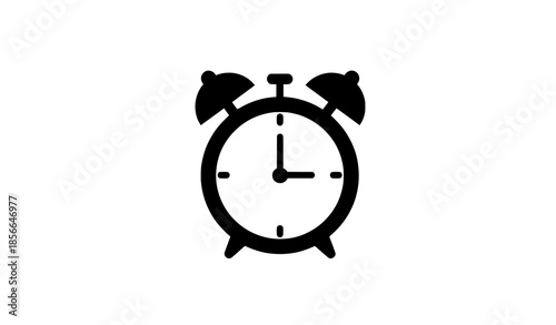 Black flat alarm clock icon vector illustration on white background